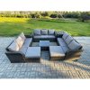 Fimous 11 Seater Rattan Outdoor Furniture Set Patio Garden Sofa Set with Square Coffee Table 3 Seater Sofa 2 Big Footstool Side Table Dark Grey Mixed