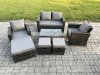 Fimous 7 Seater Outdoor Lounge Sofa Set Wicker PE Rattan Garden Furniture Set with Rectangular Coffee Table Double Seat Sofa 3 Footstools Dark Grey Mixed