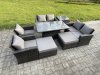 Fimous Outdoor Garden Furniture Sets 8 Pieces Wicker Rattan Furniture Sofa Dining Table Set with 2 Big Footstool Side Table Dark Grey Mixed