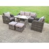 Fimous Dark Grey Mix PE Wicker Rattan Garden Furniture Set Sofa Set Reclining Adjustable Chair 7 Seater With Dining Table