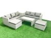 Fimous 8 Seater Garden Outdoor Rattan Furniture Set Rattan Garden Sofa Oblong Coffee Table with 2 Big Footstools Light Grey Mixed