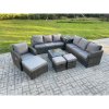 Fimous 10 Seater Outdoor Rattan Garden Furniture Set Conservatory Patio Sofa Coffee Table With Reclining Chair 3 Footstools Side Table Dark Grey Mixed