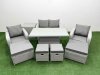 Fimous 9 PCs Rising Dining Table Set Reclining Chair Inclining Love Sofa Seat 2 Big Footstool 2 Small Stool 1 Side Table Light Grey