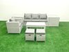 Fimous Rattan Garden Furniture Set Outdoor Lounger Sofa with Coffee Table 2 Small Footstools 2 Side Tables Light Grey Mixed