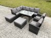 Fimous Outdoor Rattan Garden Furniture Corner Sofa Set with Oblong Dining Table 2 Big Footstool 2 Armchairs Patio Wicker Rattan Set Dark Grey Mixed