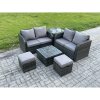 Fimous Rattan Sofa Set Outdoor Garden Furniture Set with Square Coffee Table Loveseat Sofa 2 Small Footstool Side Table Dark Grey Mixed