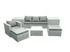 Fimous Garden Outdoor Furniture Set 6 Seater Rattan Sofa Set with 2 Big Footstools Armchair 2 Side Tables Light Grey Mixed