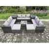 Fimous Outdoor Rattan Garden Furniture Set Patio Lounge Sofa Set with 2 Side Tables Square Coffee Table 2 Big Footstool Dark Grey Mixed
