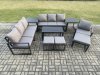 Fimous Aluminium 9 Pieces Garden Furniture Set with Cushions 10 Seater Outdoor Patio Lounge Sofa Set with Armchair 3 Footstools 2 Side Tables Dark Grey