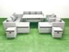 Fimous Rattan Garden Furniture Dining Set 12 Seater Lounge Sofa Chair Dining Table Set with 4 Footstools Light Grey Mixed