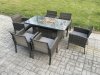 Fimous Outdoor Rattan Garden Furniture Set Gas Fire Pit Rectangular Table Sets Gas Heater with 6 Seater Dining Cahirs Dark Grey Mixed