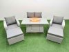 Fimous Light Grey PE Wicker Rattan Garden Furniture Set Sofa Set Reclining Chair Firepit Dining Table 6 Seater 2 Big Stools