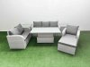 Fimous Patio PE Wicker 7 Seater Outdoor Rattan Furniture Sofa Sets with Adjustable Lifting Dining or Coffee Table Reclining Chair Loveseat Sofa 3 Seater Sofa Big Footstool 2 Side Table Light Grey