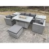 Fimous Rattan Garden Furniture Set Gas Fire Pit Lounge Sofa Chair Dining Set With 2 Side Table And 2 PC Arm Chair Footstool