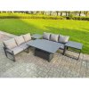 Fimous 4 Pieces Garden Furniture Set Aluminium Adjustable Rising Lifting Dining Table and Sofa Set with Side Table Dark Grey
