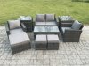 Fimous 9 PCS Outdoor Lounge Sofa Set Wicker PE Rattan Garden Furniture Set with Rectangular Coffee Table Armchair 3 Footstools Dark Grey Mixed