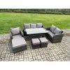 Fimous 7 Piece Rattan Garden Furniture Set with Patio Sofa Rectangular Dining Table 3 Small Footstools Indoor Conservatory Patio Set