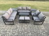 Fimous Aluminium Outdoor Garden Furniture Lounge Sofa 2 PC Chairs Oblong Coffee Table Sets with 2 Side Tables 2 Small Footstool Dark Grey