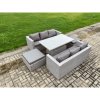 Fimous Outdoor PE Rattan Garden Funiture Set Height Adjustable Rising Lifting Table Sofa Dining Set with 2 Big Footstools