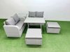 Fimous 6 Seater Outdoor Love Sofa Set Rattan Garden Furniture Set with Rectangular Dining Table Side Table 2 Big Footstool Light Grey