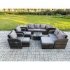 Fimous 10 Seater Garden Furniture Set Rattan Outdoor Lounge Sofa Chair With Tempered Glass Table 3 Footstools 2 Side Tables Dark Grey Mixed