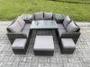 Fimous Outdoor Rattan Garden Furniture Set Patio Love Sofa Set with Rectangular Dining Table 3 Footstools 2 Side Tables Dark Grey Mixed