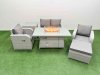 Fimous Light Grey PE Wicker Rattan Garden Furniture Set Sofa Set Reclining Chair Firepit Dining Table 5 Seater With Footstool Side Table