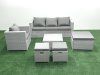 Fimous 6 Seater Rattan Garden Furniture Set with 3 Seater Sofa Chair Square Coffee Table 3 Footstools Light Grey Mixed