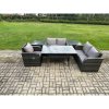 Fimous Lounge Rattan Sofa Set Outdoor Garden Furniture Oblong Rectangular Dining Table With Chairs 2 Side Tables Dark Grey Mixed