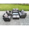 Fimous 8 Seater Rattan Garden Furniture Set Patio Outdoor Lounge Sofa Set with Rectangular Coffee Table 2 Small Footstools Love Sofa Dark Grey Mixed