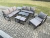 Fimous Aluminium 8 Pieces Garden Furniture Set with Cushions 10 Seater Outdoor Patio Lounge Sofa Set with Armchair 3 Footstools Side Table Dark Grey