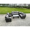 Fimous 7 Seater Outdoor Rattan Garden Furniture Set Patio Lounge Sofa Set with Rectangular Coffee Table Side Table Dark Grey Mixed