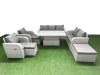 Fimous PE Rattan Garden Furniture Set Reclining Chair Sofa Double Love Seat 2 Seater Sofa Lounge Set Adjustable Lifting Dining or Coffee Table 3 Stools Light Grey