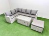 Fimous Rattan Garden Furniture Set Outdoor 9 Seater Corner Sofa Sets with Oblong Coffee Table 3 Footstools Light Grey Mixed