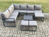 Fimous 9 Seater Outdoor Lounge Corner Sofa Set Aluminum Garden Furniture Sets with Square Coffee Table 3 Footstools Dark Grey