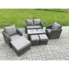 Fimous 7 Seater Rattan Lounge Sofa Set Outdoor Garden Furniture Set with Rectangular Coffee Table Love Sofa 3 Footstools Dark Grey Mixed
