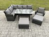 Fimous 9 Seater Outdoor Rattan Garden Furniture Set with Rectangular Dining Table 2 Big Footstool Armchiar Patio Wicker Corner Sofa Set Dark Grey Mixed