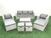 Fimous 8 Pieces Rattan Garden Furniture Set Outdoor Garden Sofa Chair Coffee Table Set with 4 Footstools Light Grey Mixed