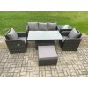 Fimous Wicker PE Rattan Outdoor Garden Furniture Set Height Adjustable Rising lifting Dining Table With Armchair Side Table Footstool