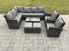 Fimous 10 Seater Rattan Lounge Corner Sofa Set Wicker PE Outdoor Garden Furniture Set with Coffee Table 2 Small Footstools 2 Armchair Dark Grey Mixed