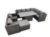 Fimous 9 Seater Rattan Height Adjustable Rising Lifting Table Corner Sofa Sets with 2 Chairs Big Stool Dark Grey Mixed