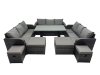 Fimous 13 Seater Garden Outdoor Rattan Furniture Set Rattan Sofa Oblong Dining Table with 4 Footstools Dark Grey