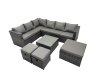 Fimous Rattan Garden Furniture Patio Furniture Sets with Corner Sofa Square Coffee Table 3 Footstools Dark Grey Mixed