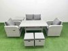 Fimous Light Grey PE Wicker Rattan Garden Furniture Set Sofa Set Reclining Chair Rectangular Dining Table 6 Seater 2 Small Stools Side Table