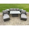 Fimous Outdoor Rattan Furniture Sofa Garden Dining Sets Height Adjustable Rising lifting Table and Chair Set With 2 Side Tables 2 Big Footstools