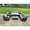 Fimous 10 Seater Lounge Rattan Sofa Set Outdoor Garden Furniture Oblong Rectangular Dining Table With Adjustable Chair 3 Seater Sofa 2 Small FootstoolsDark Grey Mixed
