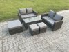 Fimous 7 Seater High Back Rattan Garden Furniture Sofa Sets with Rectangular Coffee Table 3 Footstools Loveseat Sofa Dark Grey Mixed