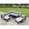 Fimous 9 Seater Aluminium Sofa Set 8 Pieces Outdoor Garden Furniture - Rising Dining Table with Cushions Dark Grey
