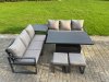 Fimous 5 Pieces Garden Furniture Set Aluminium Adjustable Rising Lifting Dining Table and Sofa Set with 2 Small Footstools Dark Grey