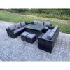 Fimous 11 Seater Outdoor Wicker Garden Furniture Rattan Lounge Sofa Set Patio Rectangular Dining Table with 2 Small Footstool Dark Grey Mixed